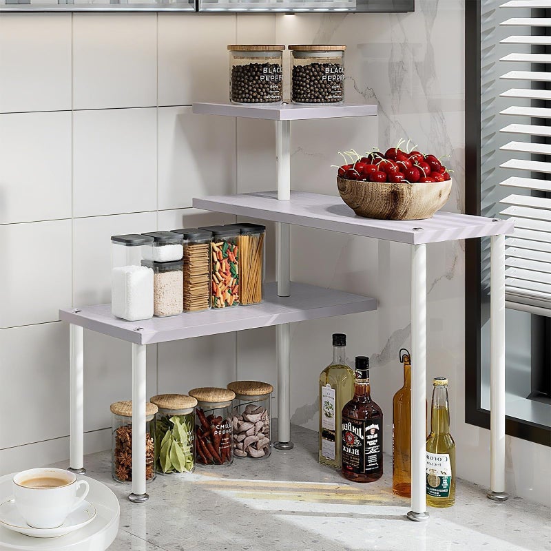 Dazioter Countertop Organizer Organization 3 Tier Kitchen Corner Shelves Adjustable Spice Storage Rack for Bathroom Coffee Area Over Sink (Light Purple) - Image 1