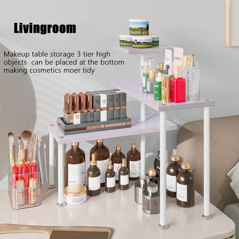 Dazioter Countertop Organizer Organization 3 Tier Kitchen Corner Shelves Adjustable Spice Storage Rack for Bathroom Coffee Area Over Sink (Light Purple) - Image 5
