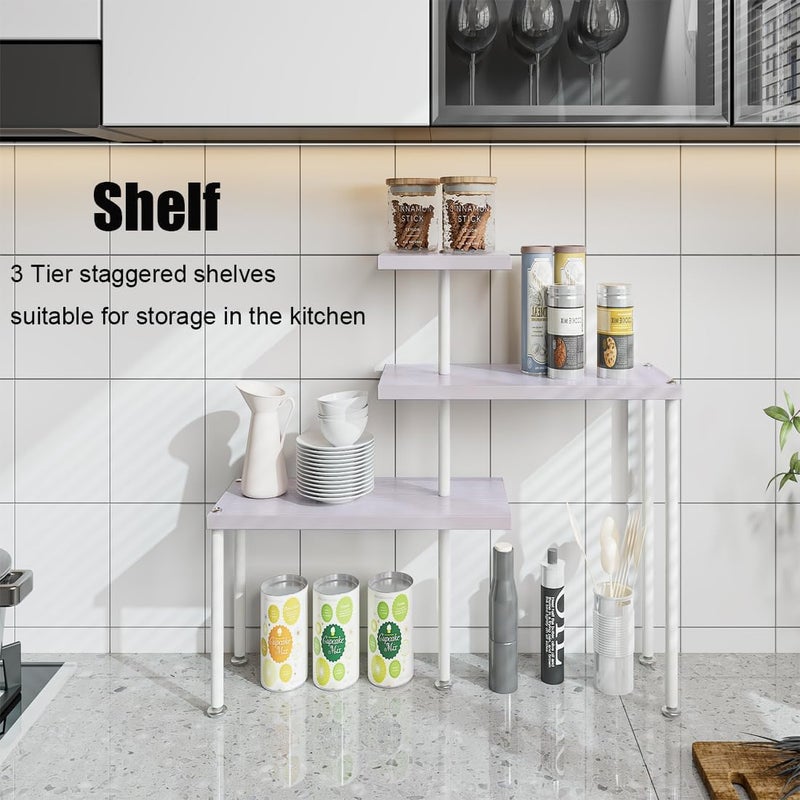Dazioter Countertop Organizer Organization 3 Tier Kitchen Corner Shelves Adjustable Spice Storage Rack for Bathroom Coffee Area Over Sink (Light Purple) - Image 3