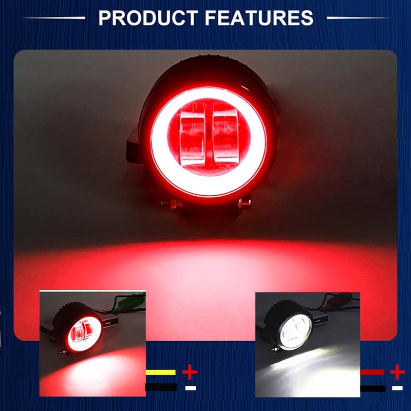 Ourbest LED Halo Ring Spotlights with Switch - Round Offroad LED Driving Work Light Bars for Motorcycle, ATV, Trucks, and Agricultural Vehicles (White Beam with Red Ring) - Image 2