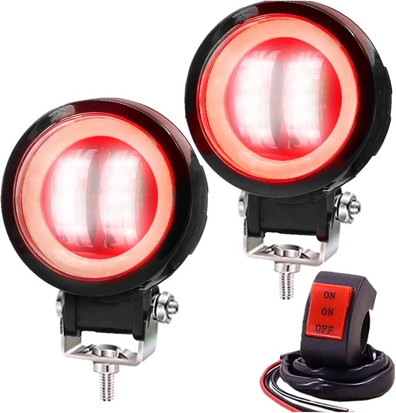 Ourbest LED Halo Ring Spotlights with Switch - Round Offroad LED Driving Work Light Bars for Motorcycle, ATV, Trucks, and Agricultural Vehicles (White Beam with Red Ring) - Image 1