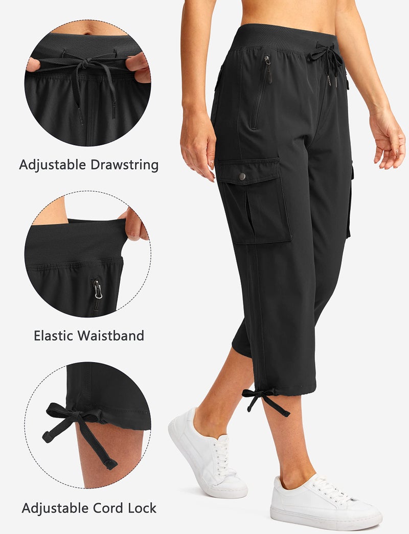 Soothfeel Women's Cargo Capris Pants with 6 Pockets Lightweight Quick Dry Travel Hiking Summer Pants for Women Casual (Black, L) - Image 3