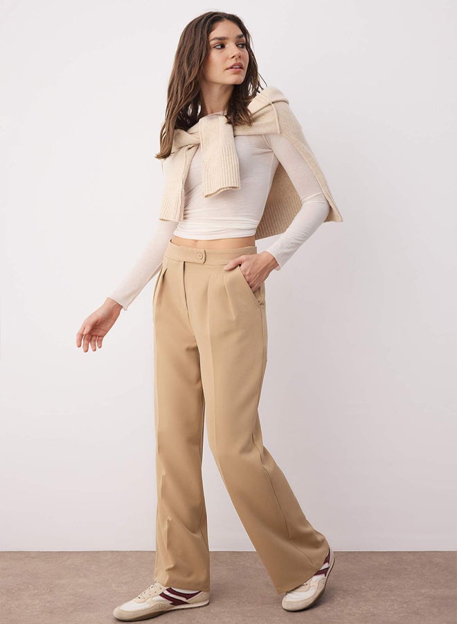 trendyol Mink Wide Leg High Waist Woven Fabric Trousers - Image 1