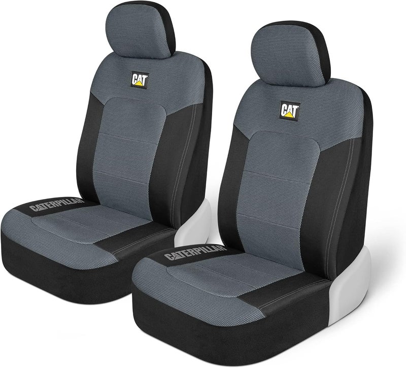 كات أغطية مقاعد سيارات Caterpillar MeshFlex لسيارات الركاب والشاحنات ومركبات الدفع الرباعي (مجموعة من قطعتين) – أغطية مقاعد سيارات باللون البيج للمقاعد الأمامية، حماة مقاعد الشاحنات بظهر شبكي مريح، أغطية داخلية للسيارة - Image 2