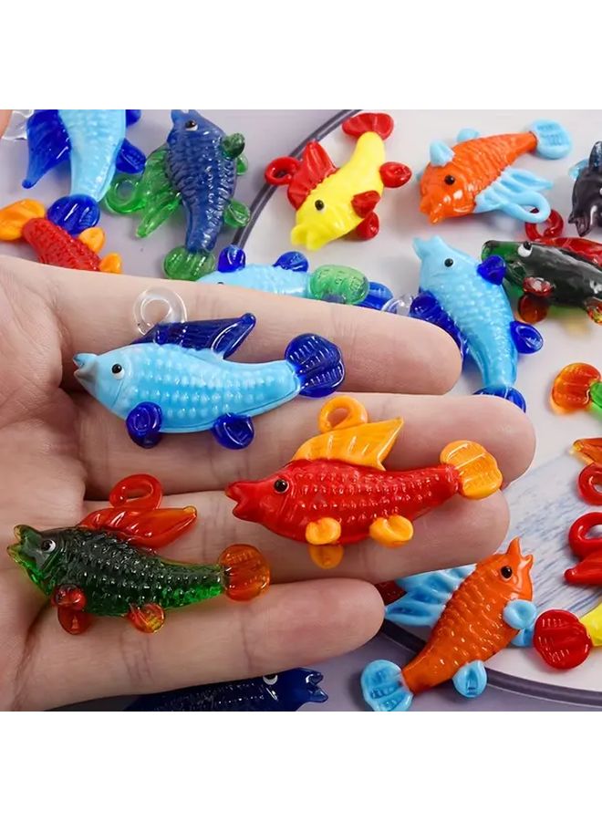 Vintage Bohemian Style 3D Fish Pendant Charm Glass Handmade Jewelry Making Supplies - Image 4