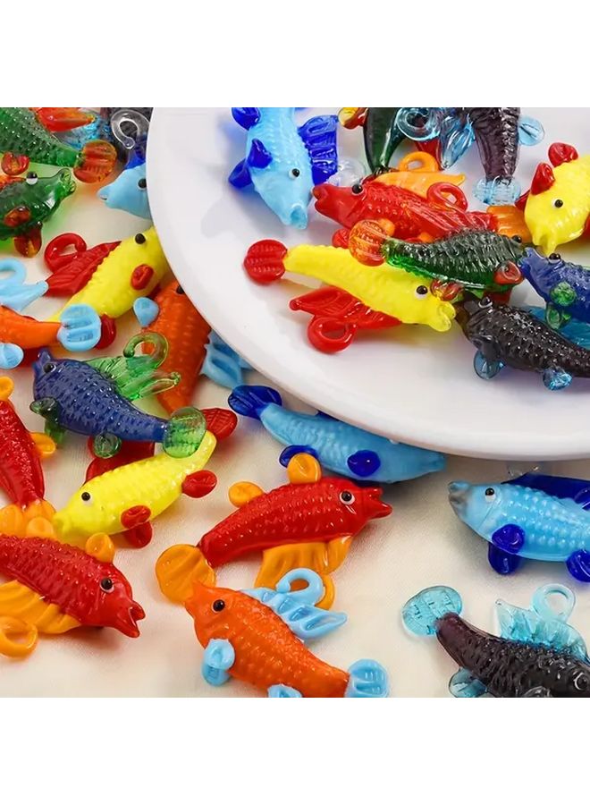 Vintage Bohemian Style 3D Fish Pendant Charm Glass Handmade Jewelry Making Supplies - Image 2