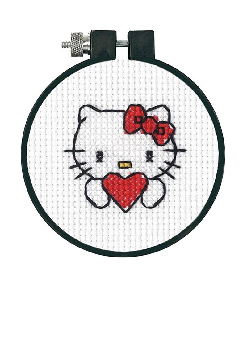 Cross Counted Cross Stitch Kit 3 inch Round Hello Kitty Heart - Image 3