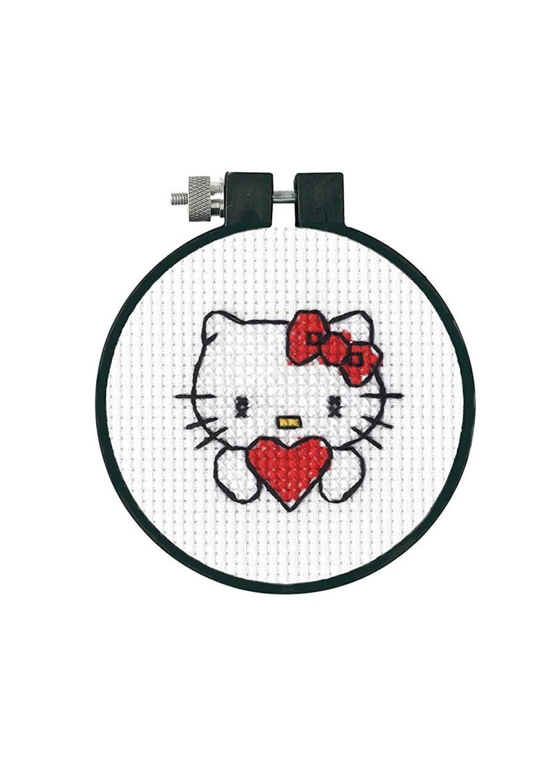 Cross Counted Cross Stitch Kit 3 inch Round Hello Kitty Heart - Image 1
