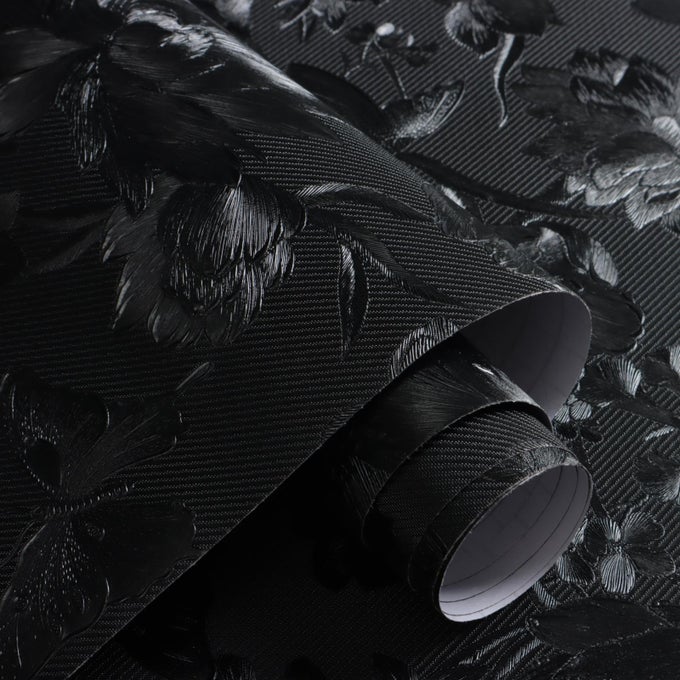 BLACK PEEL AND STICK WALLPAPER BLACK FLORAL WALLPAPER 157INCH X 1181INCH VINTAGE EMBOSSED TEXTURED CONTACT PAPER EMBOSSED SELF ADHESIVE WALL PAPER FOR CABINETS PURE FLOWER REMOVABLE VINYL