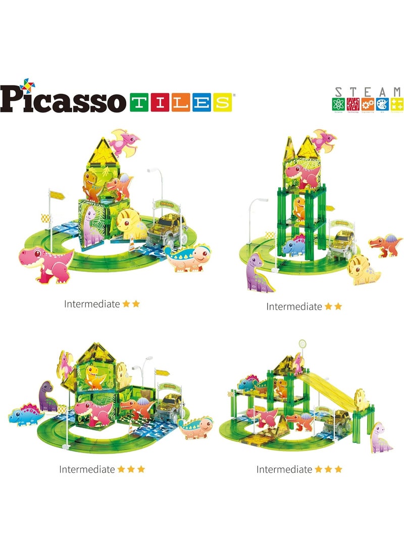 PicassoTiles بلاط بيكاسو المغناطيسي مسار سباق الديناصورات 89 قطعة | ألعاب STEM | مجموعة ألعاب تعليمية | كتل تكديس | تعزيز مهارات حل المشكلات والمهارات الحركية الدقيقة | تحسين التنسيق والإبداع | هدية للأطفال والرضع | مجموعة بناء لتطوير عقل الطفل - Image 4