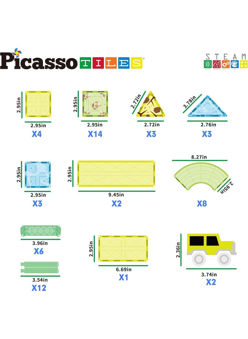 PicassoTiles بلاط بيكاسو المغناطيسي مسار سباق الديناصورات 89 قطعة | ألعاب STEM | مجموعة ألعاب تعليمية | كتل تكديس | تعزيز مهارات حل المشكلات والمهارات الحركية الدقيقة | تحسين التنسيق والإبداع | هدية للأطفال والرضع | مجموعة بناء لتطوير عقل الطفل - Image 5