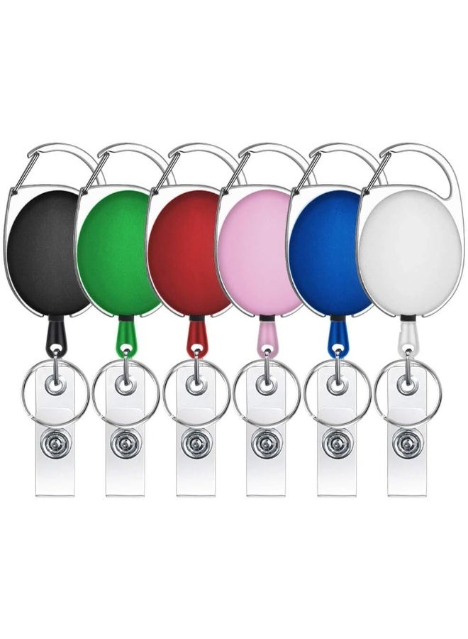 Selizo 6 Packs Retractable Badge Holder Badge Reel Carabiner ID Keychain with Clip, Assorted Color - Image 3