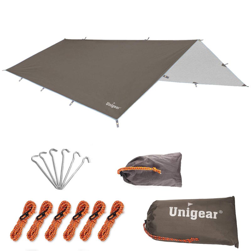 Unigear Hammock Rain Fly, 16.5/14.4/13.1/9.8ft Camping Tarp, UV Protection & Waterproof & Lightweight for Camping, Backpacking and Outdoor Adventure (Brown, 9.8 * 9.8ft) - Image 1