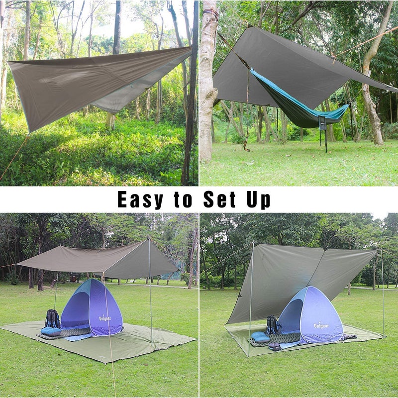 Unigear Hammock Rain Fly, 16.5/14.4/13.1/9.8ft Camping Tarp, UV Protection & Waterproof & Lightweight for Camping, Backpacking and Outdoor Adventure (Brown, 9.8 * 9.8ft) - Image 4