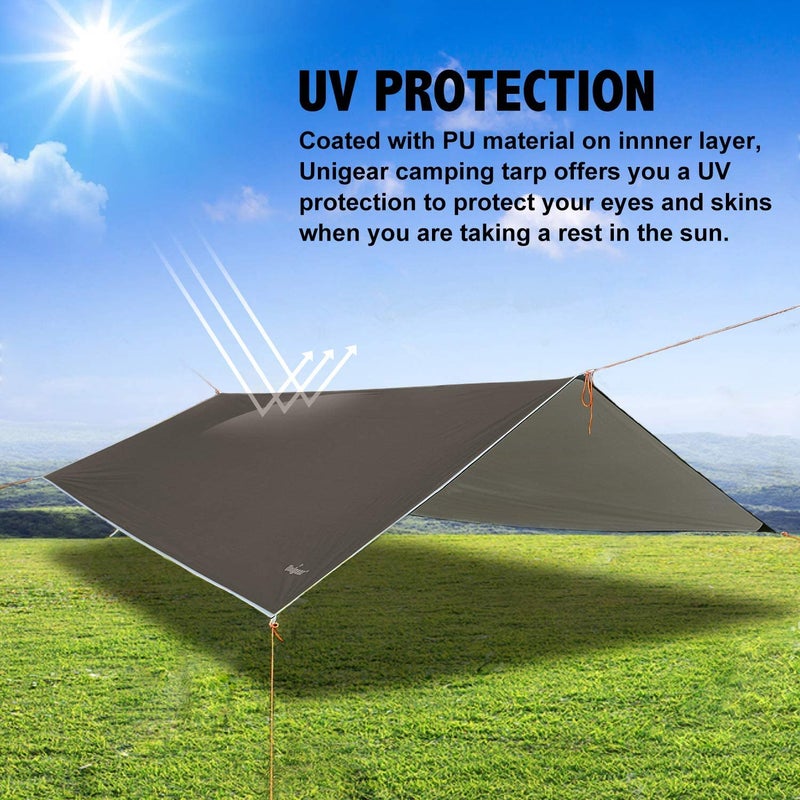 Unigear Hammock Rain Fly, 16.5/14.4/13.1/9.8ft Camping Tarp, UV Protection & Waterproof & Lightweight for Camping, Backpacking and Outdoor Adventure (Brown, 9.8 * 9.8ft) - Image 3