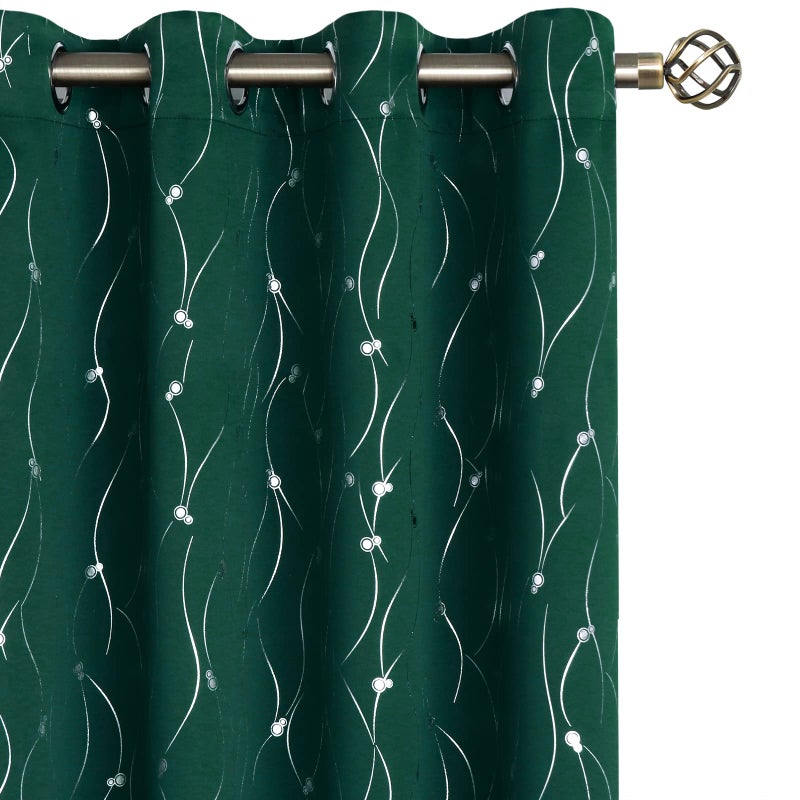 BGment Blackout Curtains 84 Inch Length 2 Panels Set Grommet Thermal Insulated Room Darkening Window Curtains with Wave Line and Dots Printed for Bedroom 52 x 84 Inch Emerald Green