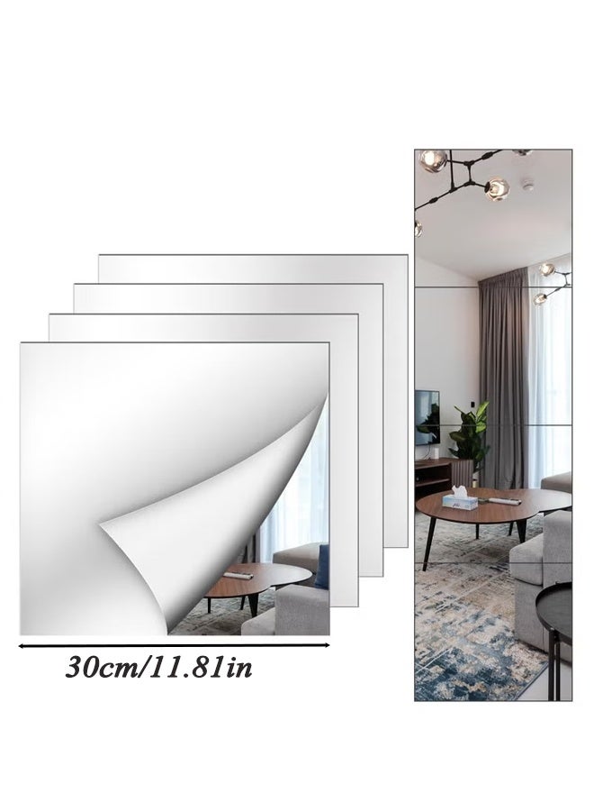 4 Pack 30×30CM Self-Adhesive Flexible Wall Mirror Tiles, HD Undistorted Shatterproof Splicable Full Body Mirror Stickers for Bedroom Wardrobe Living Room Decor - Image 1