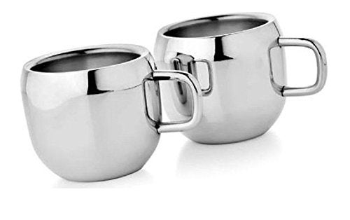 Dynore Stainless Steel Set of 2 Double Wall Apple Tea Cups 6.5x6.5x6 cm Each 240 Gram - Image 1