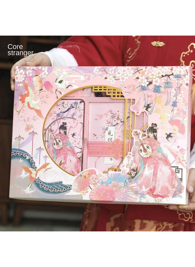 Bluejw Hand Ledger Suit Hand Ledger Gift Box A Set Of Antique Hand Ledger Material Gift Bag Girl Notebook Full Set - Image 5