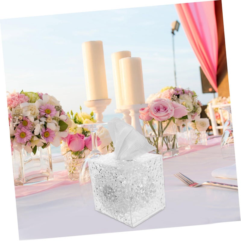 Acrylic Ice Pattern Tissue Box Napkin Holder Organizer Bin For Kitchen Bathroom Khaki - Image 5