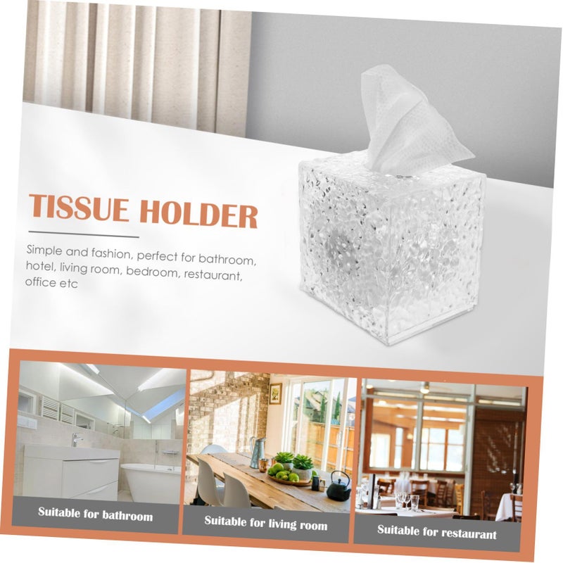 Acrylic Ice Pattern Tissue Box Napkin Holder Organizer Bin For Kitchen Bathroom Khaki - Image 3