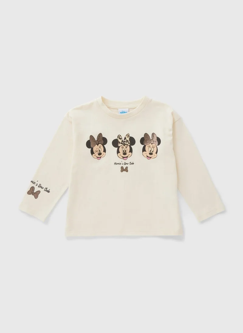 Matalan Girls Cream Minnie Mouse Bow Long Sleeve Top