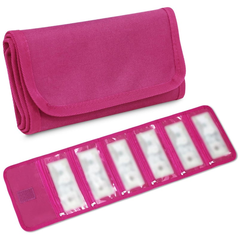 VOCHIC Money Pouch, Money Organizer for Cash with 6 Zippered Pockes, Cash Bill Organizer, Money Bag Small Travel Money Holder for Budgeting, Receipt and Tips(Berry) - Image 1