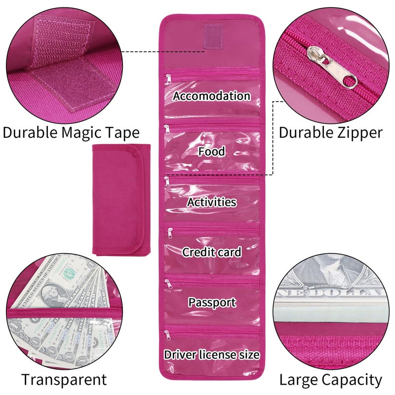 VOCHIC Money Pouch, Money Organizer for Cash with 6 Zippered Pockes, Cash Bill Organizer, Money Bag Small Travel Money Holder for Budgeting, Receipt and Tips(Berry) - Image 4