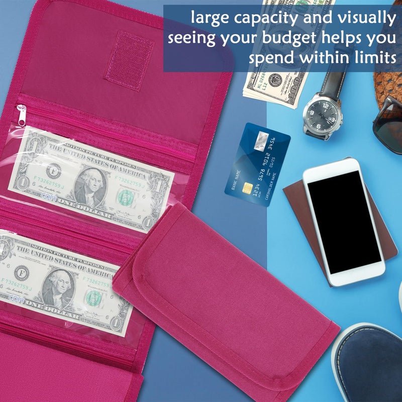 VOCHIC Money Pouch, Money Organizer for Cash with 6 Zippered Pockes, Cash Bill Organizer, Money Bag Small Travel Money Holder for Budgeting, Receipt and Tips(Berry) - Image 2