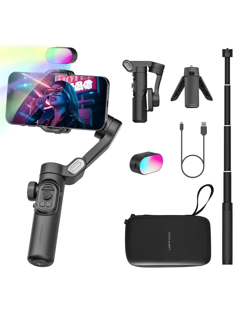 AOCHUAN Smartphone Gimbal Stabilizer for iPhone 15 Pro Max Android Phone with Extension Rod 3-Axis Phone Gimbal Stabilizer with Follow Focus for Vlogging TikTok YouTube(Smart XE Combo1)  - Image 1