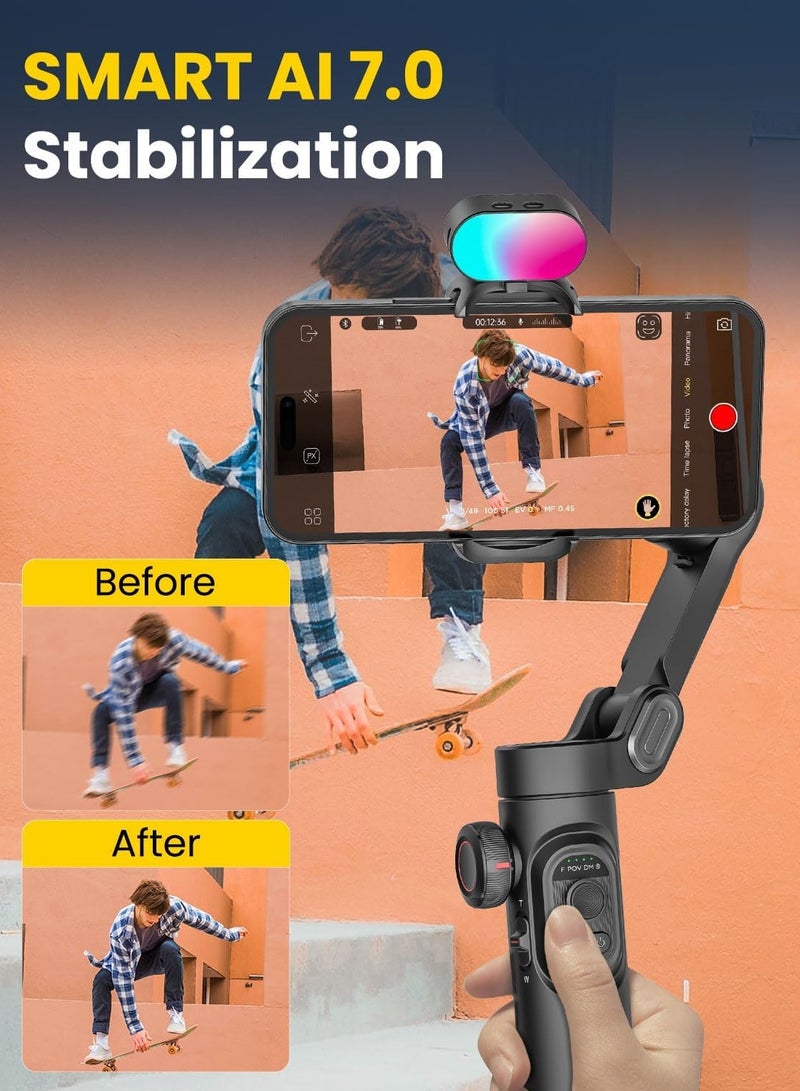 AOCHUAN Smartphone Gimbal Stabilizer for iPhone 15 Pro Max Android Phone with Extension Rod 3-Axis Phone Gimbal Stabilizer with Follow Focus for Vlogging TikTok YouTube(Smart XE Combo1)  - Image 4
