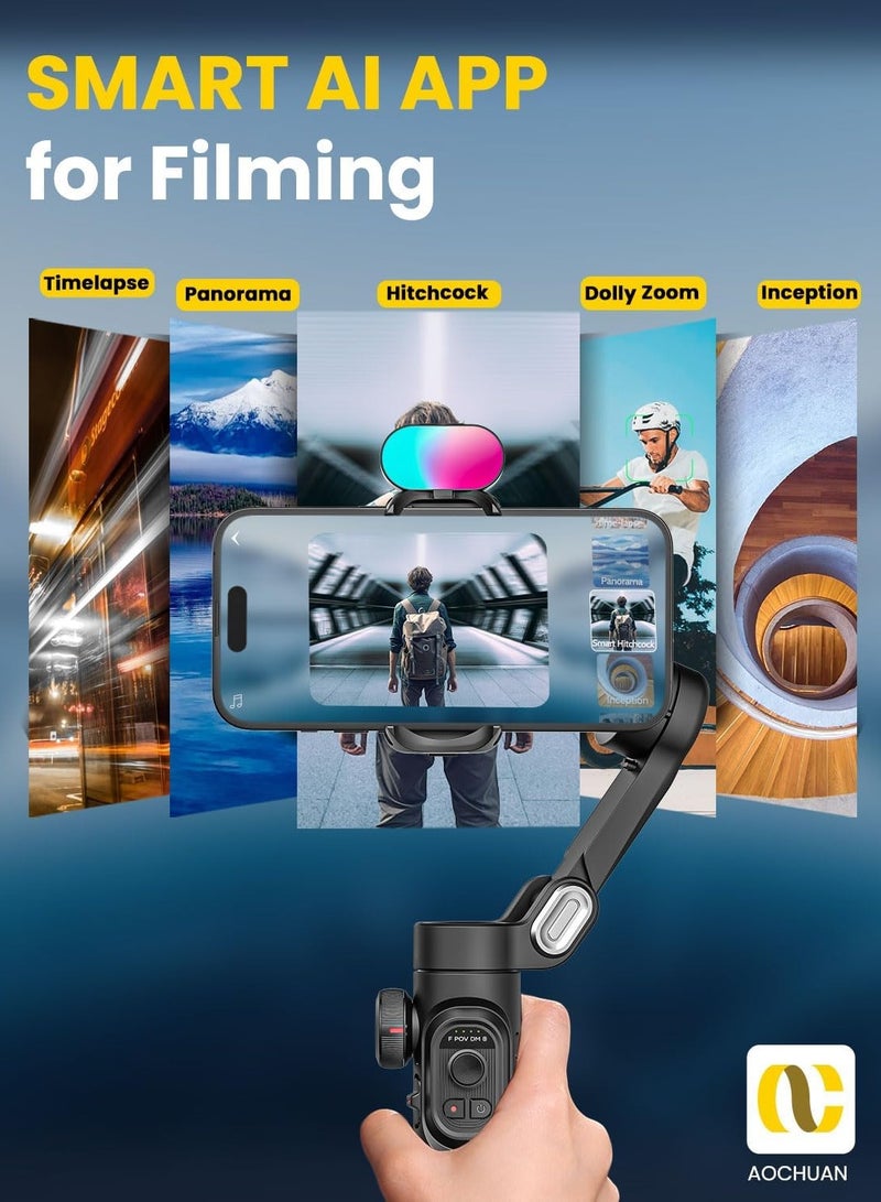 AOCHUAN Smartphone Gimbal Stabilizer for iPhone 15 Pro Max Android Phone with Extension Rod 3-Axis Phone Gimbal Stabilizer with Follow Focus for Vlogging TikTok YouTube(Smart XE Combo1)  - Image 5