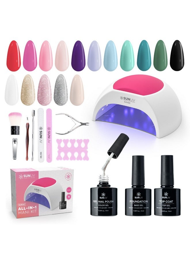 SUNUV Gel Nail Polish Kit With Uv Light For Nails Sun2C 48W, 16 Colors Gel Polish Nail Set, Base And Glossy Top Coat With 8 Pcs Manicure Tools Set - Image 1