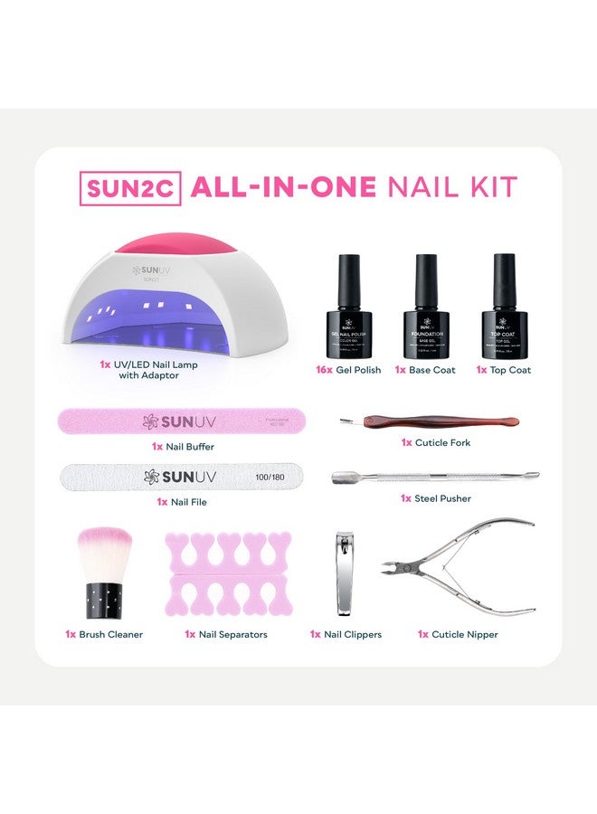 SUNUV Gel Nail Polish Kit With Uv Light For Nails Sun2C 48W, 16 Colors Gel Polish Nail Set, Base And Glossy Top Coat With 8 Pcs Manicure Tools Set - Image 2