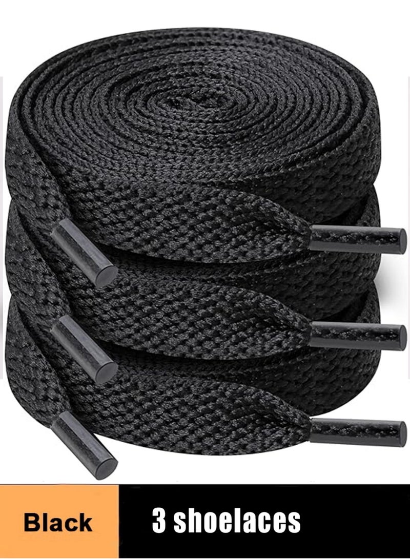 Bincoo 3 Flat Shoe Laces 8MM Single-Layer Flat Shoe Laces For Boys And Girls Shoes Suitable For Sports Leisure Mountaineering Basketball Shoes Laces Athletic Running Sneakers Shoes Boot Strings (Black) - Image 1