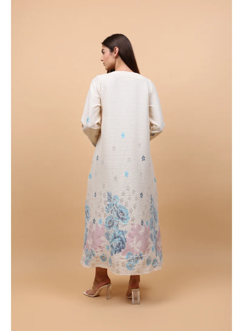 IKKXA  Classic Floral Linen Fabric Jalabiya for Women | Best Price UAE