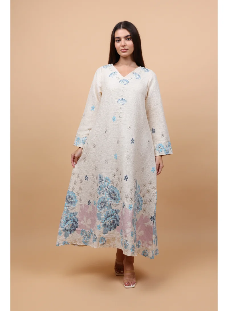 IKKXA  Classic Floral Linen Fabric Jalabiya for Women | Best Price UAE