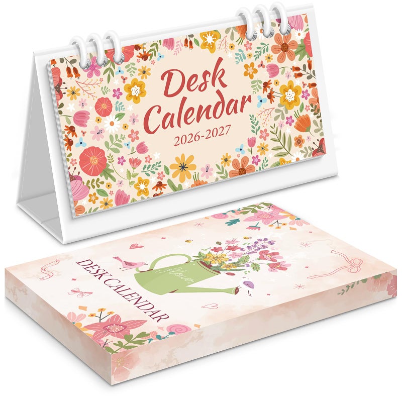 KONVINIT Small Desk Calendar 2026-2027, Pink Desk Calendar 2026 - Runs From January 2026 Until December 2027, 24 Months Desktop Calendar with a Giftable Box for School, Home & Office Supplies - Image 1