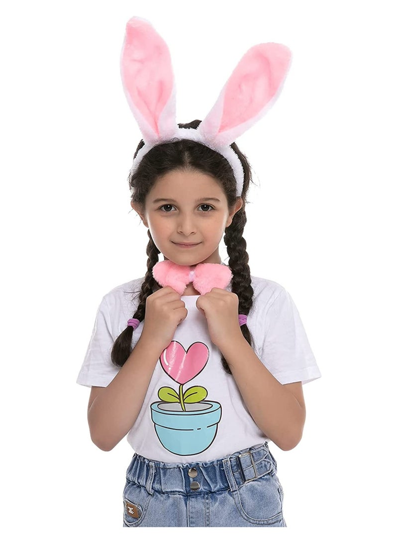 CMGTYYD Costume Set, 3 Pcs Bunny Accessories Set Including Rabbit Bunny Ears Headband, Bow Tie and Tail for Cosplay Party Dress Up Accessories (White and Pink) - Image 2
