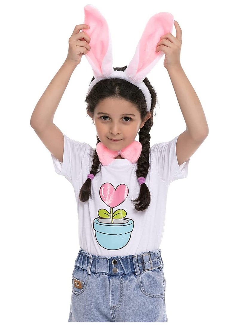 CMGTYYD Costume Set, 3 Pcs Bunny Accessories Set Including Rabbit Bunny Ears Headband, Bow Tie and Tail for Cosplay Party Dress Up Accessories (White and Pink) - Image 3