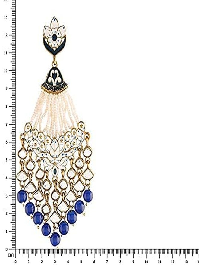 Aheli Indian Traditional Bollywood Handcrafted Blue Meena Work Dangle Earrings Glided with Kundan & Pearls Gift for Women - Image 5