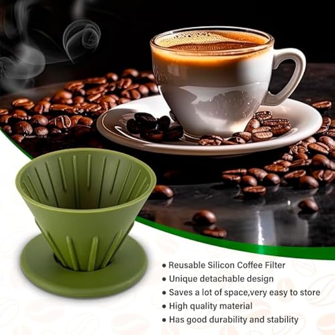 NALACAL فلتر قهوة قابل لإعادة الاستخدام من السيليكون، فلتر قهوة محمول، حامل فلتر قهوة مخروطي قابل للطي، ملحق قهوة للمنزل والتخييم والسفر، أخضر - Image 5