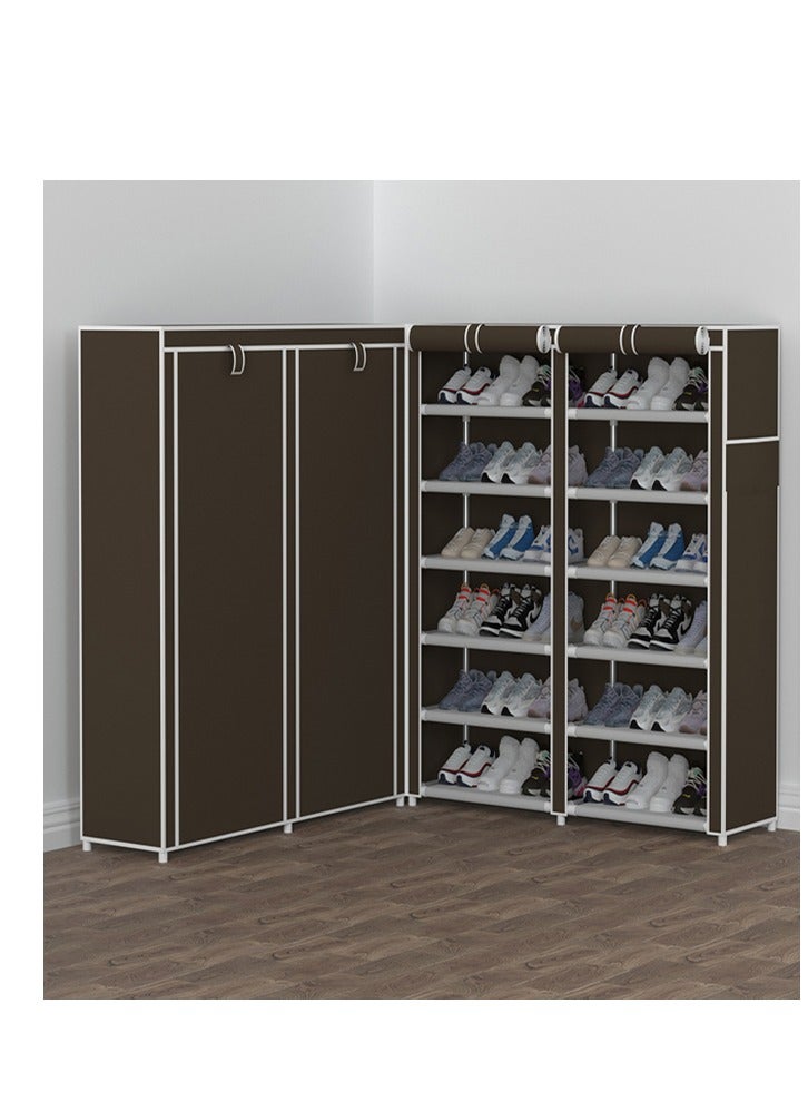 Generic Household Large-Capacity Assembly Shoe Cabinet Storage Cabinet Double Row 6-Layer Non-Woven Shoe Cabinet Thickened Dust-Proof Roller Shutter Storage Cabinet Coffee  - Image 2