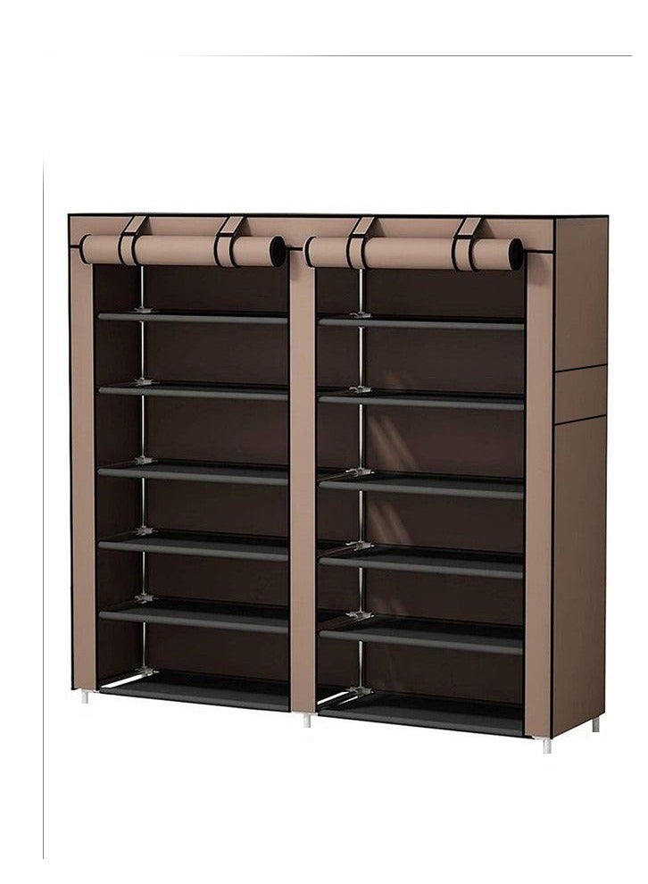Generic Household Large-Capacity Assembly Shoe Cabinet Storage Cabinet Double Row 6-Layer Non-Woven Shoe Cabinet Thickened Dust-Proof Roller Shutter Storage Cabinet Coffee  - Image 4