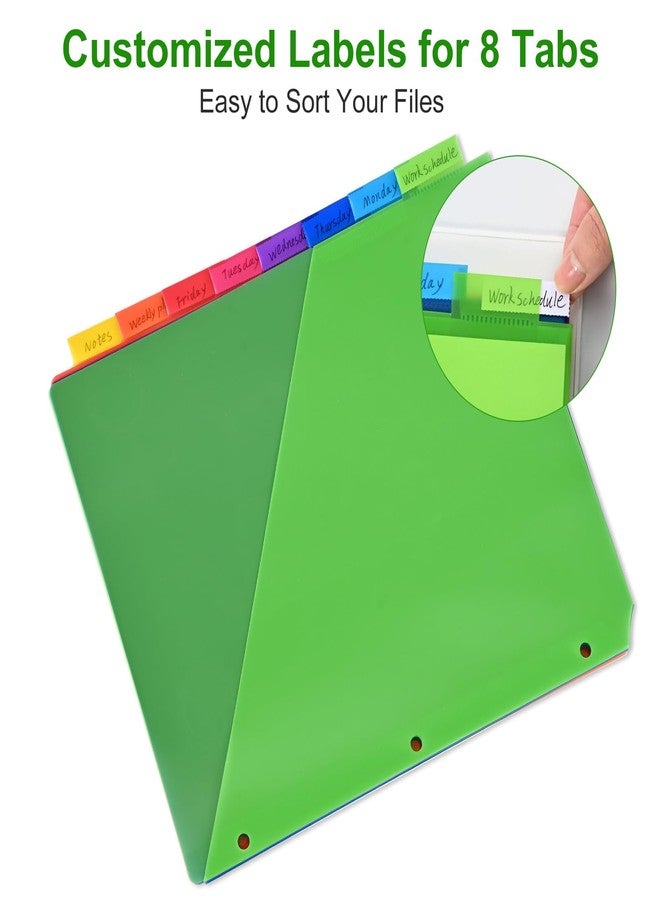 XRUNMIX 8-Tab Binder Dividers - Index Pockets Divider for 3 Ring Binders, 3-Hole Plastics Sheets Protectors for US Letter Size in 0.5'', 1'', 2'', 3 inch Binders, 8 Colors (XY004) (12 Packs) - Image 3