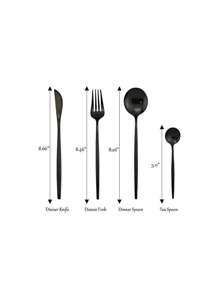 MahMir MahMir® 24Piece Stainless Steel Flatware Set Service For 6 Mirror Polished Pink Handle Tableware Cutlery Set Knife Fork And Spoon For Home & Restaurant, Dishwasher Safe Silver Black  - Image 3