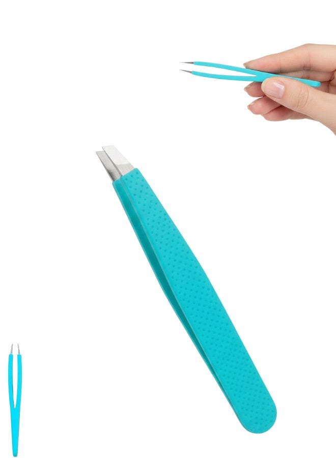 ملقط حواجب وجسم دقيق من الفولاذ المقاوم للصدأ مع مقبض سيليكون - أداة إزالة شعر متينة ومضادة للانزلاق للعناية بالحواجب والوجه والجسم - Image 1