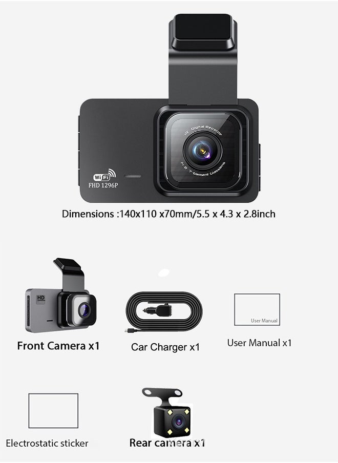 CAFELE - Dash Cam, 2 Channel Dash Cam,WiFi 1080P Dash Cam Front and Inside, Dash Camera with Wide Angle, 24Hr Parking,Auto Safety Driving Recorder - Image 1