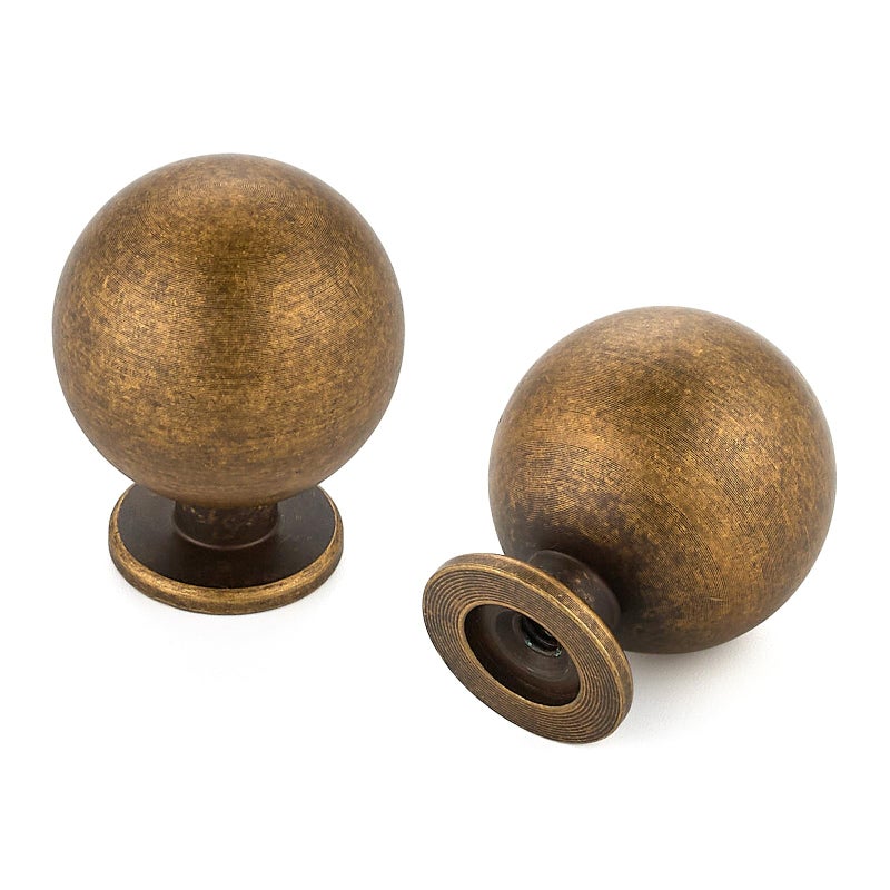 Ravinte Decor 12 Pack Antique Brass Cabinet Knobs, Round Ball Drawer Knobs for Cabinets and Dressers, 1" Diameter - Image 1
