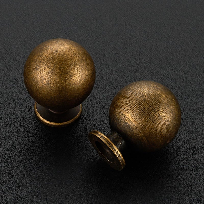 Ravinte Decor 12 Pack Antique Brass Cabinet Knobs, Round Ball Drawer Knobs for Cabinets and Dressers, 1" Diameter - Image 2